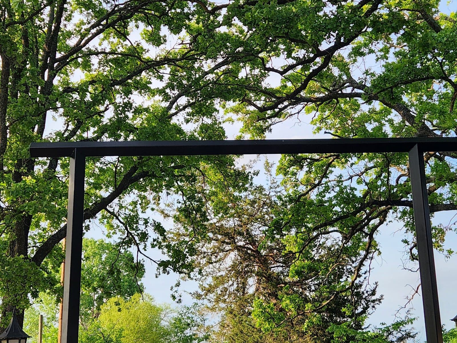 Black steel pergola fabricated and installed by Big Sky Metals